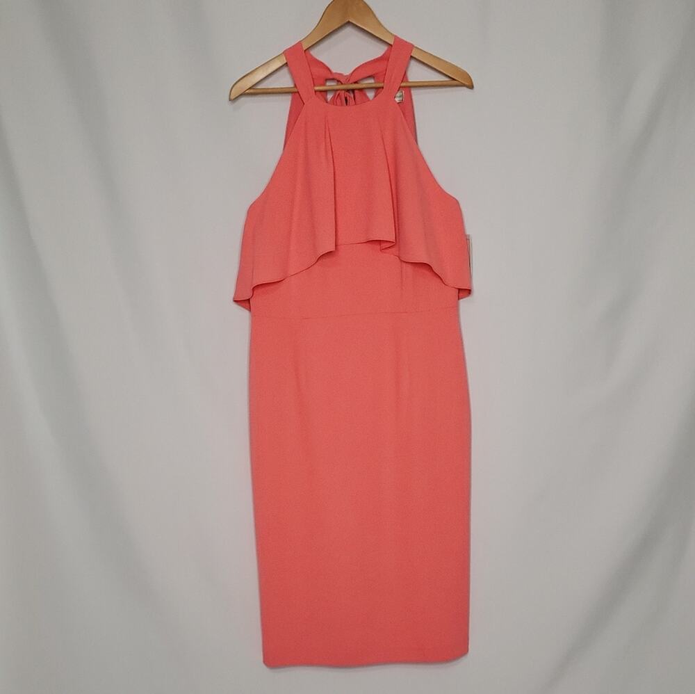 Katherine Kelly Peach Pink Ruffle Sleeveless Summer Blossom Dress Size 12